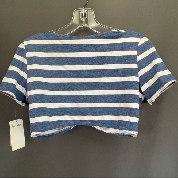 Splendid Anthropologie striped crop top bralette rutched knot tie shirt - Picture 3 of 12